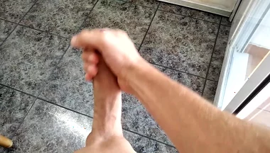 The Huge Fat Cock Took a Long Time to Get Hard, but in the End It Grew and Cums