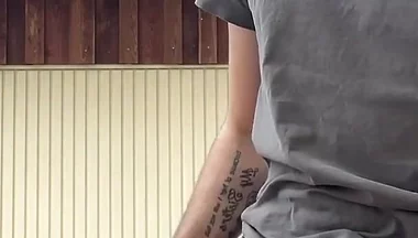 Russian Boy Plays with His Cock on the Terrace. Very Risky